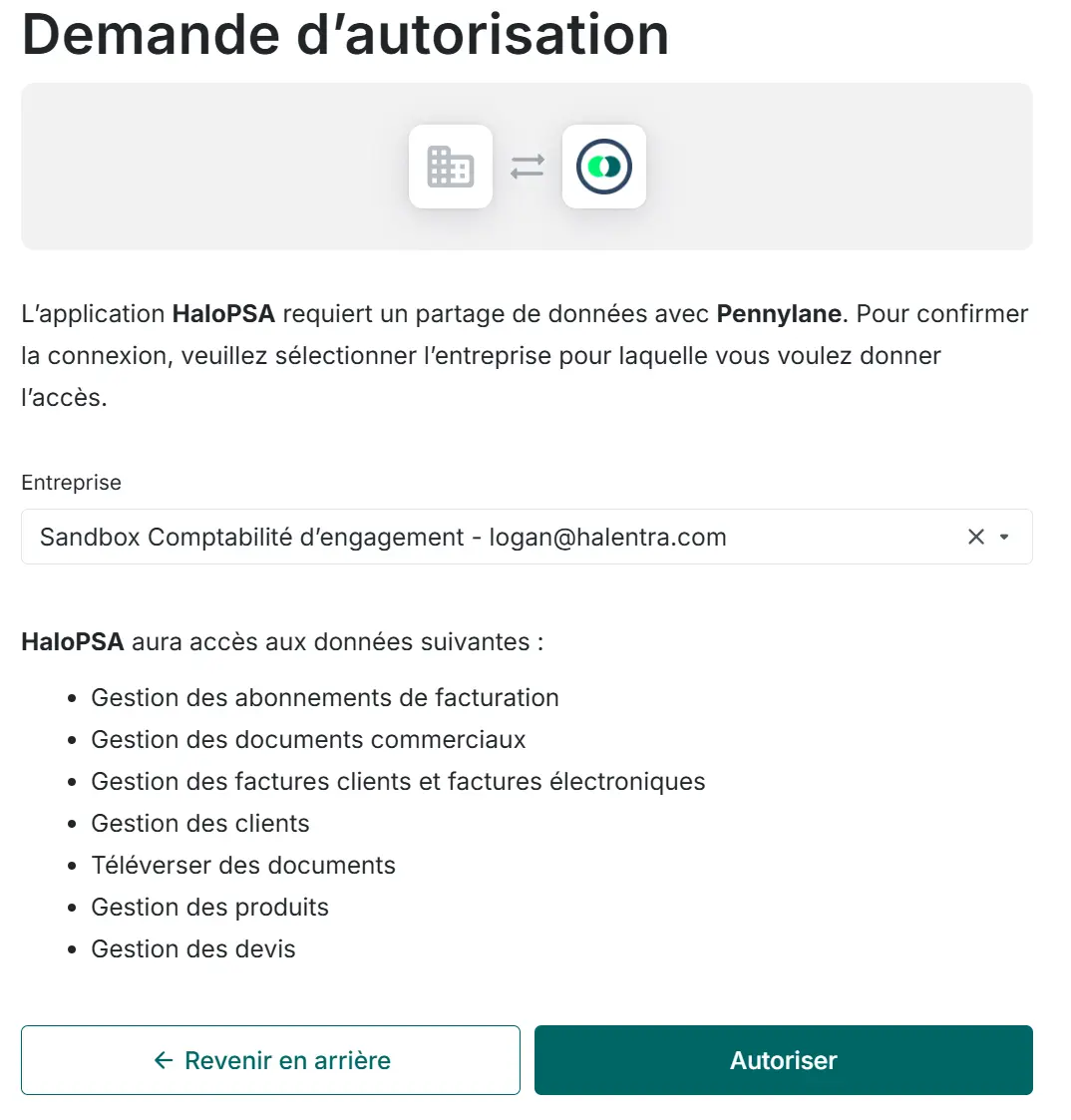 Pennylane authorization request